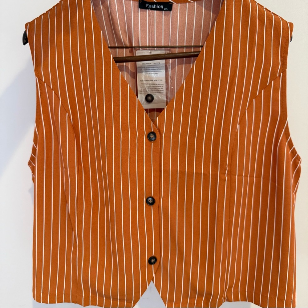 NWT XXL Striped Pumpkin Spice Orange Vest Maxi Skirt Set Plus Size Fall Fashion - Picture 14 of 16